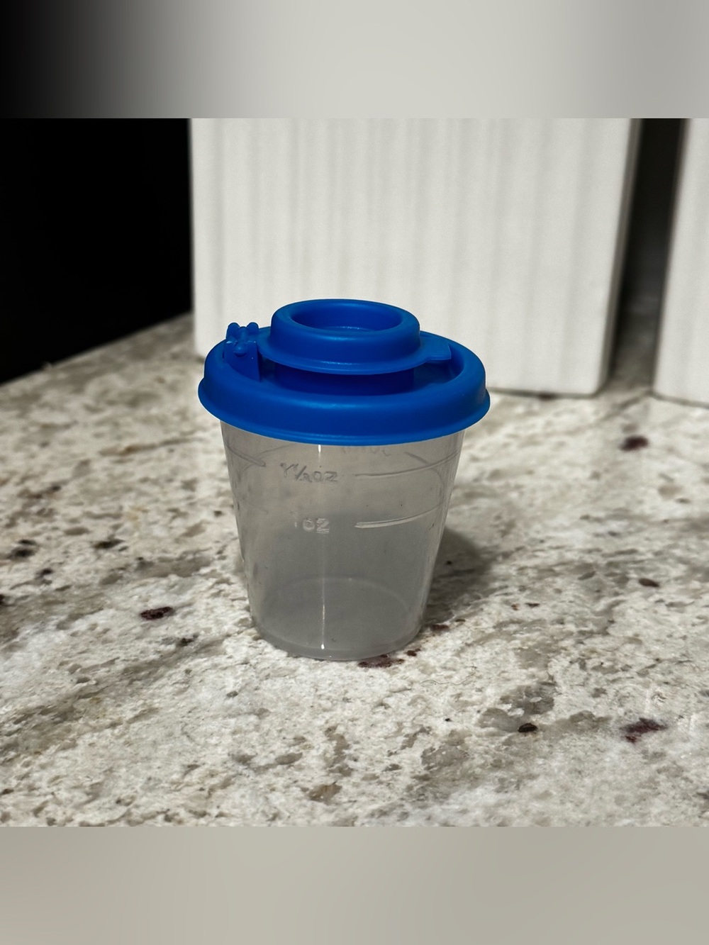 Clear Food Storage Cup with Blue Silicone Shaker Lid